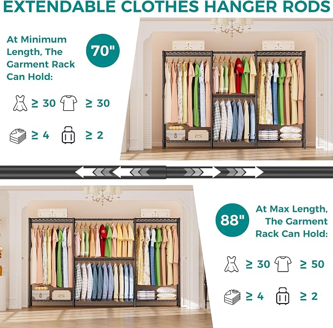 SINGAYE Heavy Duty Portable Closet Metal Clothes Racks Wardrobe with Shelf | Armoire Garment Rack Coat Rack with Adjustable Shelves Organizer and Storage for Hanging Freestanding Clothes Clothing Black