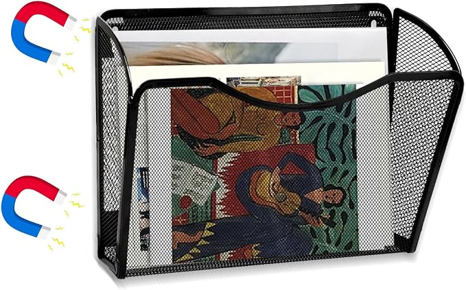 Magnetic File Holder,No Drilling Installation Magnetic File Folder Holder, Magnetic Mail Holder File Organizer for Refrigerat,Whiteboard,Office