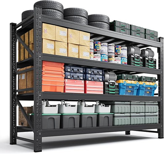 Letaya 4000LBS Storage Shelves Heavy Duty,60" W Garage Shelving Units, 4 Tier Adjustable Utility Rack Shelf,Large Metal Industrial Shelves,for Shop,Warehouse,Basement,Black (60" W x 24" D x 70" H)