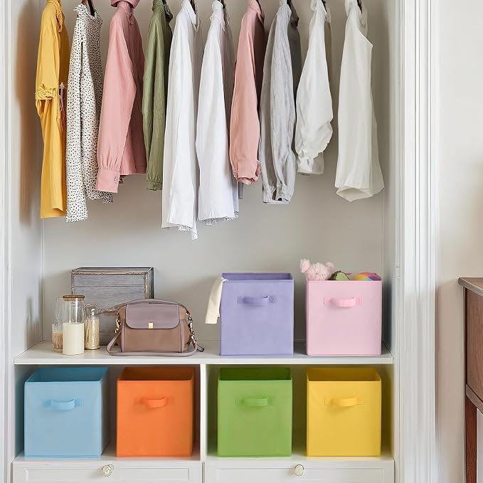 Cupic Cupid 11 Inch Storage Cube, Fabric Cube Storage Bin with Handles, Storage Cube Organizer for Clothes and Toys, Collapsible Cube Bins for Closet, Shelves, Nursery, 6-Pack, Pastel Colors