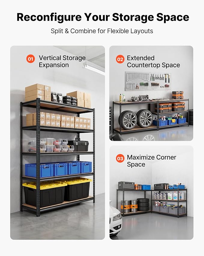 VEVOR Storage Shelves, 5-Tier Adjustable, 3000 lbs Capacity Heavy Duty | Storage Shelving Unit, Metal Utility Rack Shelf, Ideal for Garage Workshop Warehouse Basement, 48.35" W x 24.37" D x 71.38" H