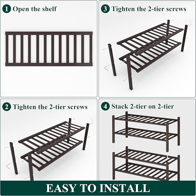 Smiry Bamboo Shoe Rack, 14 Vertical Slats, 4 Tier - 26.8" Wide, Brown | Stackable Free Standing Wooden Shoe Organizer, Wood Shoe Storage Shelf for Closet, Entryway, Thicher Leg