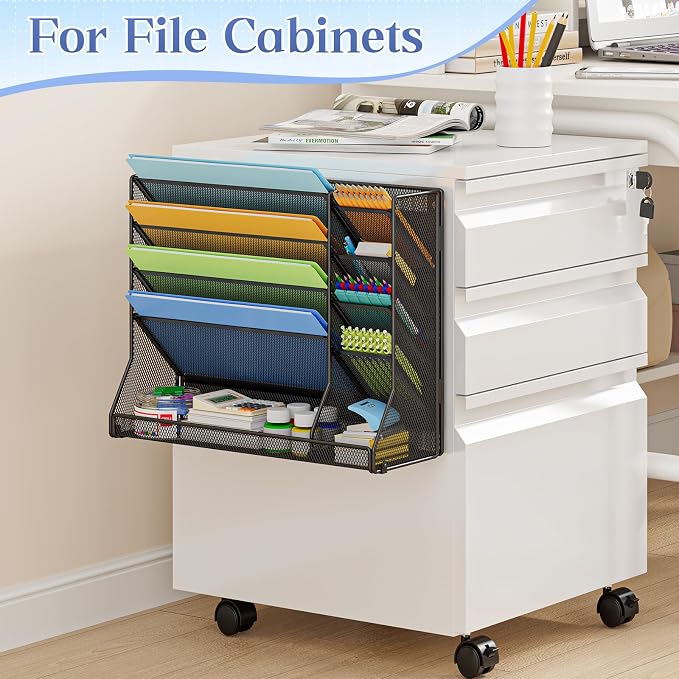 Jakyitvi 5-Tier Magnetic File Organizer R-Shaped Base Wall Hanging Black | Magnetic file holder for refrigerator, 5-tier wall mount file organizer, paper holder for file cabinet, cubicle organization