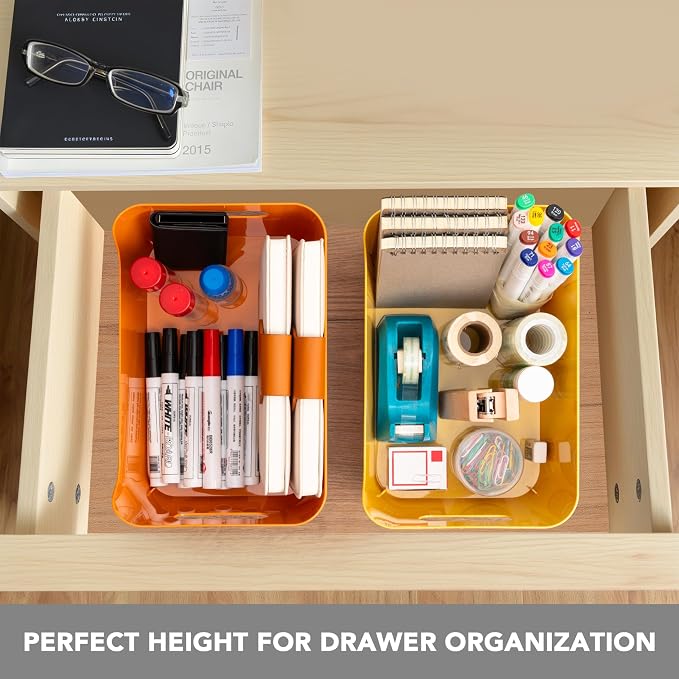 Tiawudi 12 Pack 4.5L Storage Bins, Plastic Storage Baskets for Home Classroom Organization, Multi-Use Organizer Bins for Cabinet, Pantry, Drawer, Closet, Countertop or Shelves, Colorful Containers