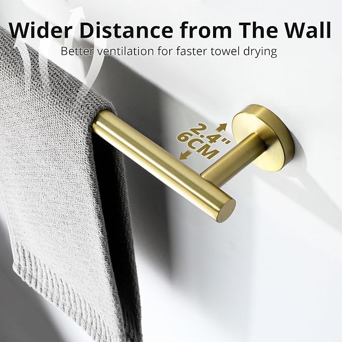Sayayo Brushed Gold Hand Towel Holder for Bathroom, 12 Inch Towel Bar Towel Rack for Kitchen, Towel Ring Towel Rod Wall Mount SUS304 Stainless Steel (Hanging Length 9-Inch)