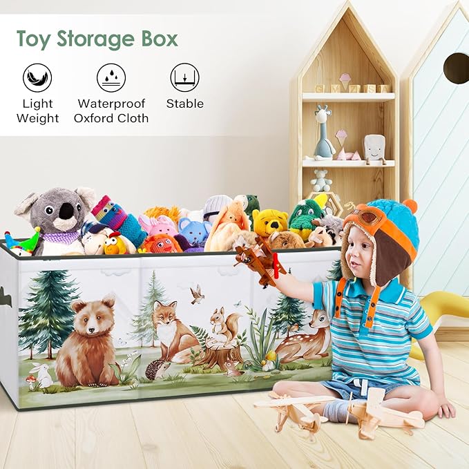 Large Toy Box Collapsible Chest Organizer with Flip Lid for Kids | Oxford Storage Box with Handle for Boy Girl Sturdy Waterproof Organizing Decor for Bedroom Playroom Nursery 37.7×12.5×15.7''