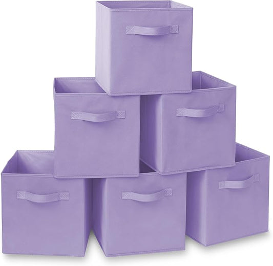 Casafield Set of 6 Collapsible Fabric Cube Storage Bins, Lavender - 11" Foldable Cloth Baskets for Shelves, Cubby Organizers & More