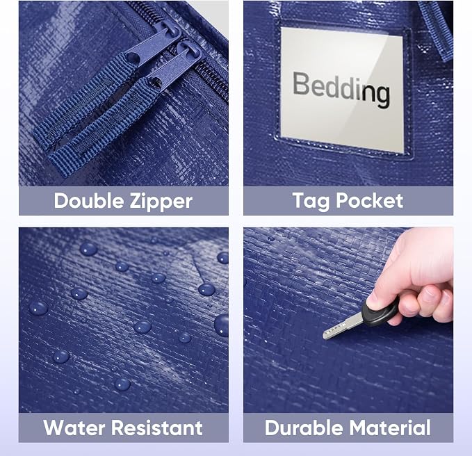 TICONN 6 Pack Extra Large Moving Bags Heavy Duty with Zippers & Carrying Handles, Durable Storage Bags Moving Boxes for Closet Organizers and Storage (6 Pack, Navy)