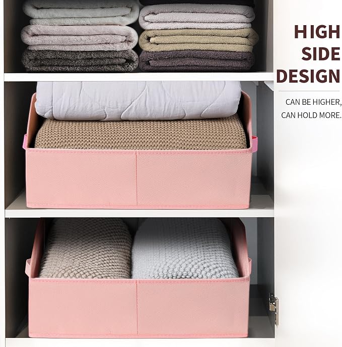 Homsorout Closet Baskets for Shelves Trapezoid - Decorative Storage Baskets with Handle, Closet Bins for Organization, Shelf Storage Bins for Clothes, Books, Home, Office, 10 Pack, Pink