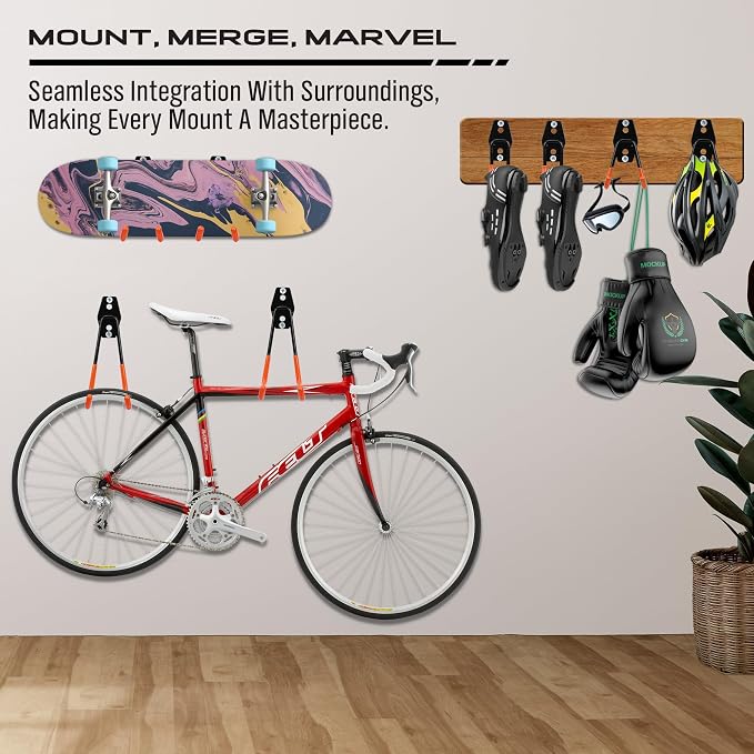 15-Piece Garage Wall Hooks with 3 Extension Straps, Orange Heavy Duty Tool Storage Rack for Ladder, Bike, Shovel, Garden Tools, Metal Wall Mount Organizer Set
