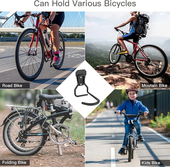Housolution Bike Wall Mount with Fixed Hook, [4 Pack] Bike Storage Rack | Bike Rack Vertical Stand for Garage - Easily Hang/Detach - with Screws Iron Bike Hanger Brackets