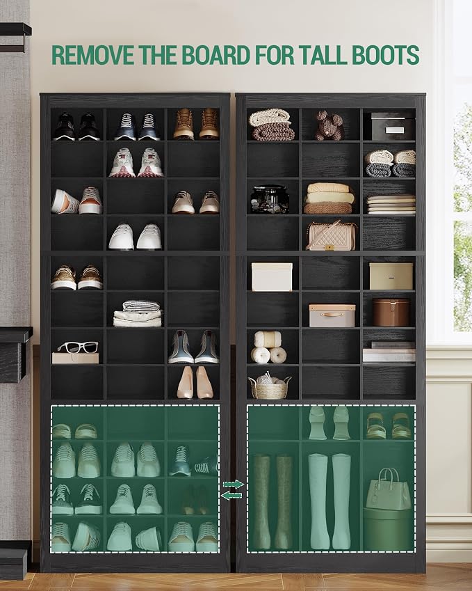 Hzuaneri Shoe Storage Cabinet, 36 Pairs Free Standing Closet Organizer, 9 inch Widened Cell Wood Shoe Organizer, 12 Tiers Vertical Space Saving Shoe Rack for Entryway, Cloakroom, Black SR20704X