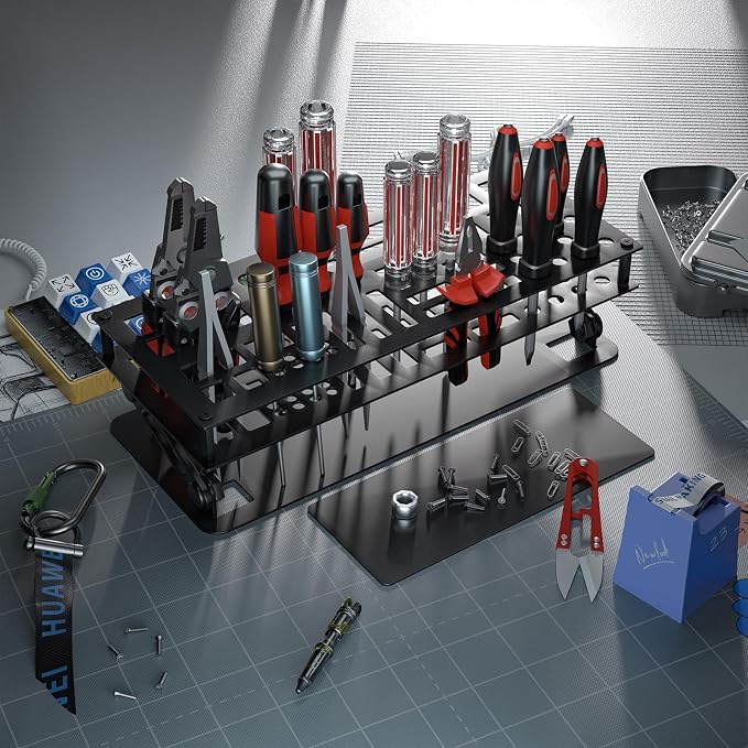 Screwdriver Organizer Holder Rack: Height Adjustable (Black) | Angle Adjustable Screwdriver Storage for Desktop - Carbon Steel Tool Shelf for rc Repair, Plier