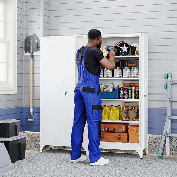 Yizosh Metal Garage Storage Cabinet with 2 Doors and 4 Adjustable Shelves - 71" Steel Lockable File Cabinet,Locking Tool Cabinets for Home,Office,Garage,Gym,School