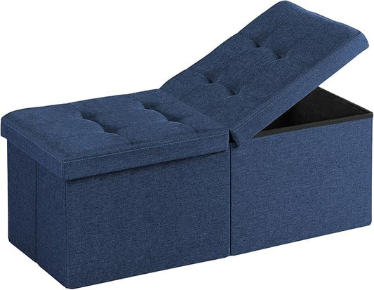 35-INCH Storage Ottoman Bench, Footrest with Storage, End of Bed Bench Coffee Table for Living Room, Bedroom, Entryway, Blue