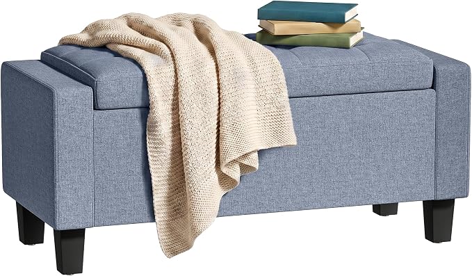 HOMCOM 36.6" Tufted Fabric Rectangular Storage Ottoman Bench Dark Gray | With Armrests, Wooden Legs, Holds up to 528 lbs, for Entryway Living Room Bedroom
