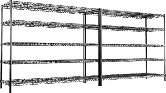 REIBII 55.5" W Storage Shelves 3200LBS Wire Shelving Unit 5 Tier Metal Shelving Garage Shelving 2PCS Heavy Duty Metal Shelves for Storage Rack Commercial Adjustable Pantry Shelf