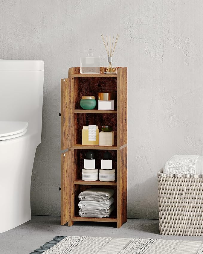 Hzuaneri Bathroom Storage Cabinet, Small Corner Floor Cabinet with 2 Doors | Narrow Toilet Paper Cabinets with Adjustable Shelf, Bathroom Organizer for Small Spaces, 7.9"D x 9.8"W x 29.5"H Rustic Brown