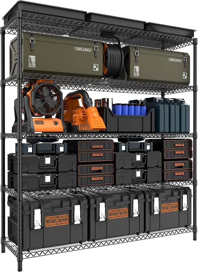 M MZG 3500LBS 59" W 5 Tiers Storage Shelves, Metal Shelving Wire Metal Shelving Unit Shelves for Storage Adjustable Garage Shelving for Pantry Kitchen Garage Black 17.7" D x 59.1" W x 70.4" H