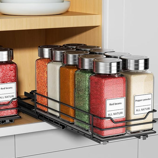 RCHYFEED Pull Out Spice Rack Organizer, 1 Tier,4.5" Wx10.5 Dx2.5 H | Heavy Duty Slide Out for Inside Cabinet & Pantry, Kitchen Cabinet Seasoning Organizer,Vertical Spice Racks Storage Spices
