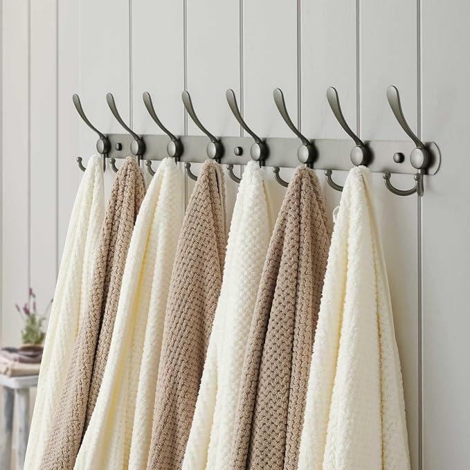 Dseap Coat Rack Wall Mount - 29.5” Long 8-Tri-Hooks Heavy Duty Coat Hanger Rail Wall Hooks for Hanging Coats Hats Clothing Clothes Purse Mudroom Entryway, Gray