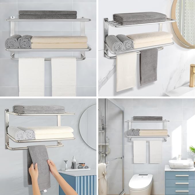 3-Tier Bathroom Towel Rack, SUS 304 Wall Mount, Brushed Nickel