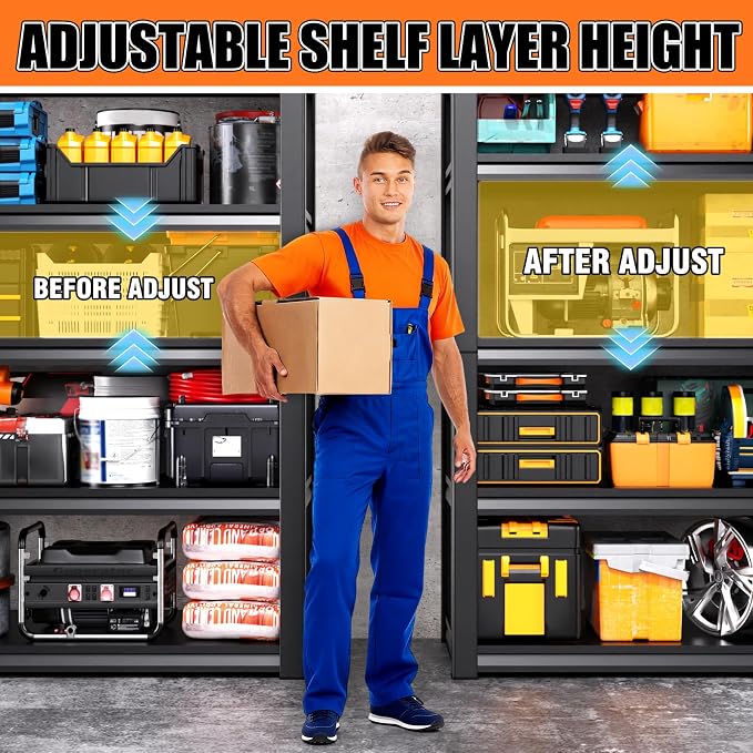72''H Storage Shelves, 2500lbs Garage Shelving,Adjustable Heavy Duty Shelving Unit,5T Tall Garage Shelves，Metal Standing Shelf Units,Utility Rack For Kitchen Warehouse Industrial Basement 72*46*20