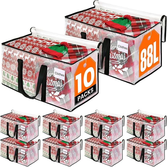 RoomHacks Clear Heavy Duty Extra Large Moving Bags, Reinforced Handle & Double Zipper, Storage Bags Alternative to Moving Box (10 Packs)