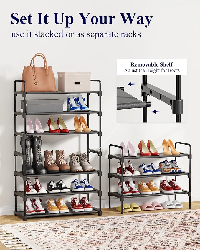 Kitsure Shoe Rack for Closet, Shoe Storage, 27.6" Wide - 3 Tiers, Black | Shoe Organizer for Closet, Entryway, Living Room, Space-Saving Shoe Shelf, Sturdy Zapateras Organizer