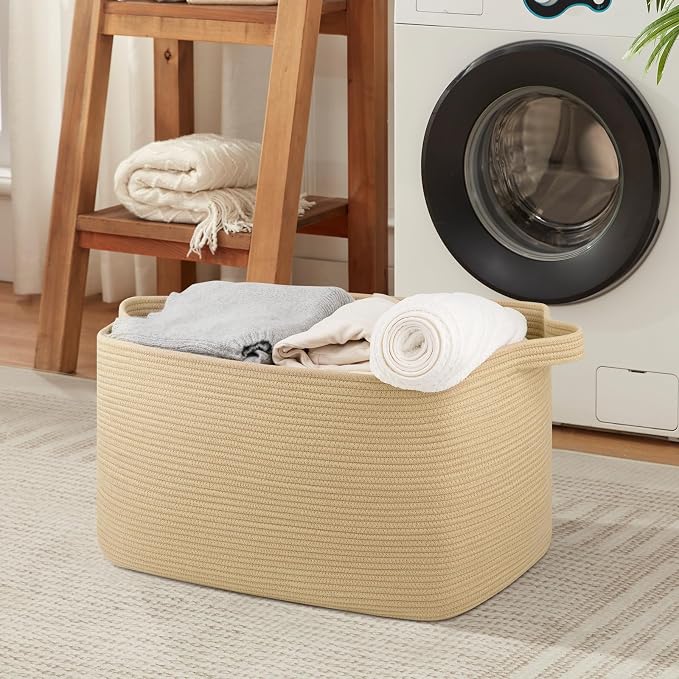 OIASKET 95L Extra Large Blanket Basket, 24" x 16.9" x 14.2" Woven Storage Basket for Living Room, Rectangle Nursery Blanket Storage for Toys, Towels, Dirty Clothes (Jute)