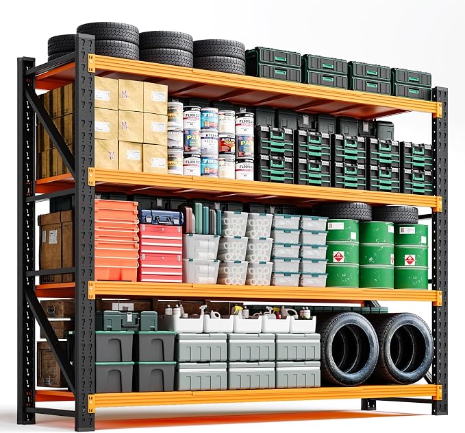 Letaya 6000LBS Heavy Duty Storage Shelves,79" H Metal Garage Shelving Units,4 Tier Large Tall Industrial Shelving,Adjustable Utility Rack Shelf for Warehouse,Basement (Orange, 79" W x 24" D x 79" H)
