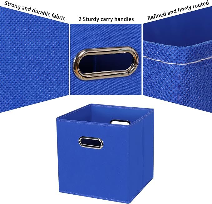 Fabric Cubby Storage Bins,13x13x13 Inches,Cube Organizer Bin Foldable Storage Boxes with Dual Handles Fabric Organizer Box and collapsible Storage basket,Set of 8,Dark Blue