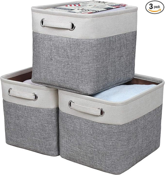 Foldable Storage Bin Collapsible Basket 12" x 10" x 9.5" Cube Storage Organizer Bins with Dual Carry Handles for Home Closet Shelves Drawers Organizer, Set of 3, Grey