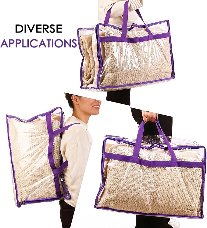 Blanket Storage Bags 4 Pack 60L Clothes Comforter Bedding Container Purple