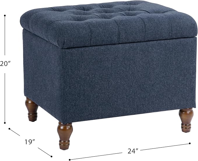 Spatial Order 24" Button Tufted Storage Ottoman - Blue Woven Fabric