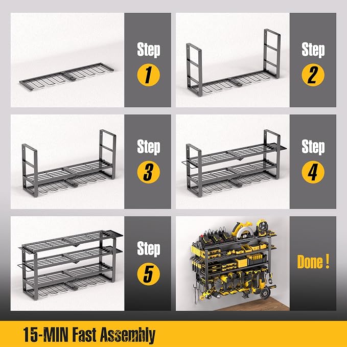 Spampur 420LB Capacity Power Tool Organizer with Charging Station & 6 Outlets | Quick Assembly 4-Layer Heavy Duty Rack for Drills & Batteries | Ultimate Garage Storage & Christmas Gift for Men | Garage Storage for Workshop, Christmas Gift for Men, Dad,...