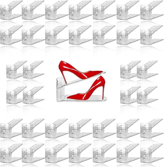 NVGSN 36Pack Clear Shoe Slot Organizer,Shoe Stacker,Storage Space Saver 50% | 3 Levels Adjustable Height 3.7''-7.7''shoe Organizer for Closet,Easy to Assemble shoe Rack Holder,Organizador de Zapatos