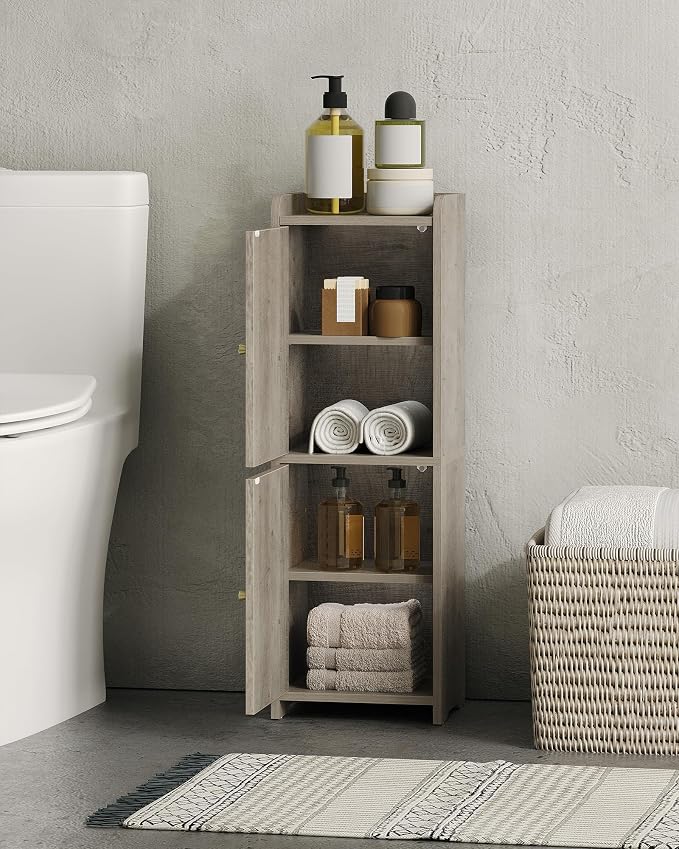 Hzuaneri Bathroom Storage Cabinet, Small Corner Floor Cabinet with 2 Doors | Narrow Toilet Paper Cabinets with Adjustable Shelf, Bathroom Organizer for Small Spaces, 7.9" D x 9.8" W x 29.5" H Greige