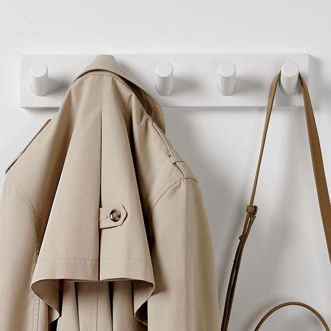LARHN Wall Mounted Coat Rack, White with 5 Heavy-Duty 1" Diameter Hooks | 16.5" - Wall Hook Rack - Modern Scandinavian Home Decor