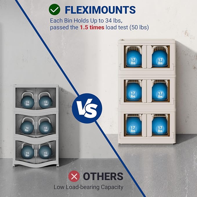 FLEXIMOUNTS 150 QT Stackable Plastic Storage Bins With Lids, Milky White | Collapsible Foldable Storage Bins with Front Doors and Built-in Wheels, Organizers and Storage for Home, Dorm, 4 Pack Cubes