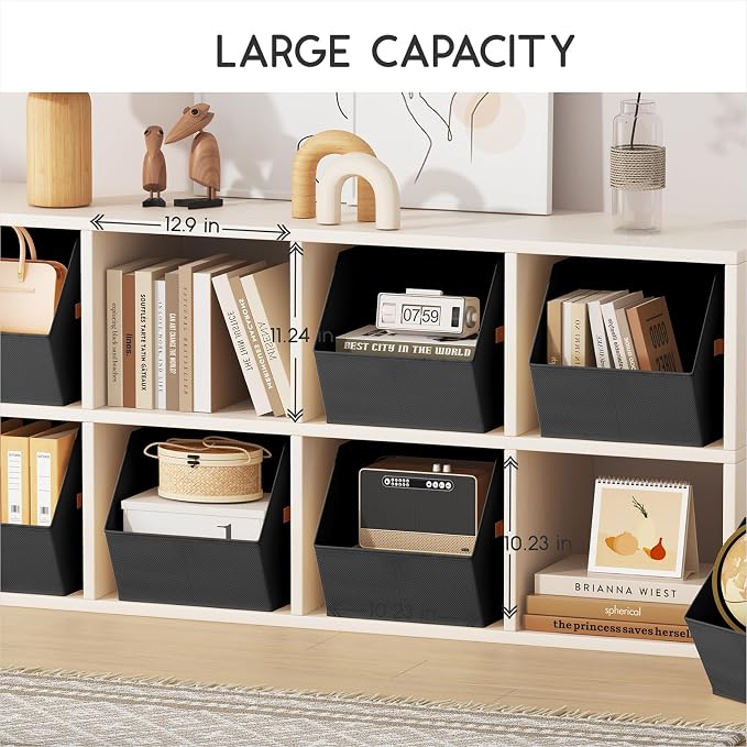 Homsorout Large Closet Storage Cubes - Closet Storage Bins with Dual Handles for Clothes, Towels, Toys, Shelf Organizer Bins for Bedroom, Nursery, Shelves, Small Spaces, Black, 3 Pack