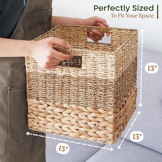 CHI AN HOME 13x13 Wicker Storage Cubes, 13x13x13 Storage Cube Bins Set 4