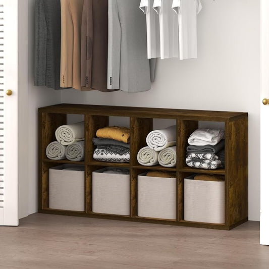Furinno Cubic Extra Thick 8-Cube Closet Organizers and Storage, Amber Pine | 14.6 x 30 x 58 in, Open Shelf Closet Storage, Closet Organizer, for Wardrobe, Bedroom, Living Room