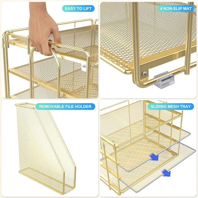 gianotter 4-Tier Paper Organizer With Magazine Holder, Desk Organizers and Accessories, Desk Accessories & Workspace Organizers, File Organizer for Office Supplies Storag (Gold, 4-Tier)