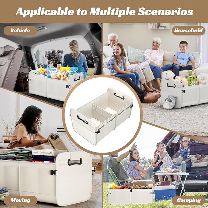 Sposuit Trunk Organizer for Car - 70L Collapsible Sturdy Car Storage, White | 11 Pockets & Reinforced Handles, Large Capacity, SUV Trunk Organizers for Grocery Cargo, Non-Slip Bottom