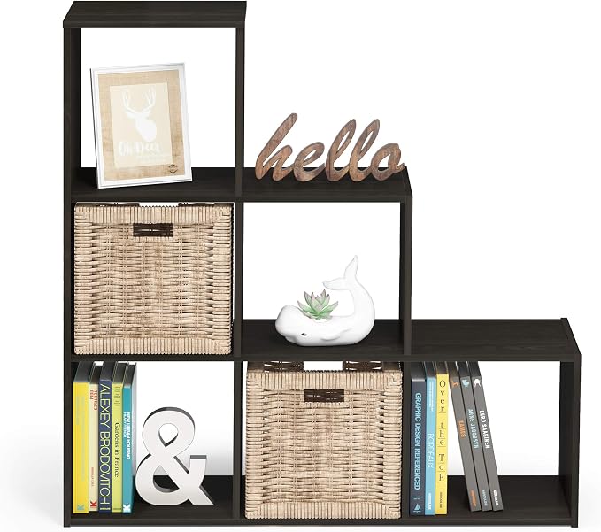 Furinno Pelli 3-2-1 Cubic Storage Cabinet, Espresso | 11.8 x 36 x 35.6, Open Frame, 6-Cube Storage Organizer Cabinet, for Living Room, Bedroom, Home Office