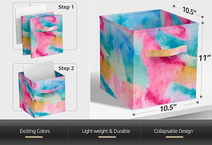 Sorbus Fabric Storage Cubes - 6 Foldable Tie Dye Storage Bins for Organizing Cubbies, Toy Box - Clothes Storage & Closet Organizer - 11 Inch Collapsible Cube Baskets for Shelves with Handle (Tie Dye)