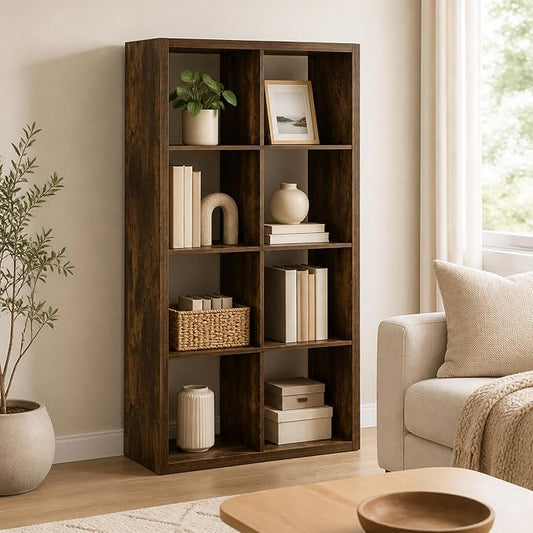 8-Cube Cubicle Bookshelf, Cube Bookcase with Open Back, Reversible Book Shelf, Cube Storage Organizer, 15 x 30 x 58, for Living Room, Home Office, Amber Pine