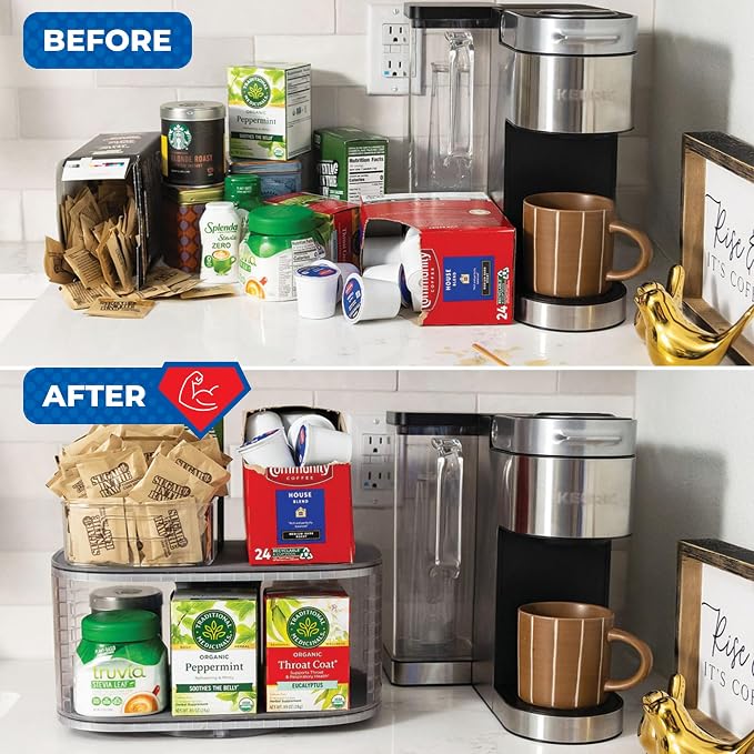 2-Tier Lazy Susan Pantry Organizer – Steel Reinforced Turntable for Kitchen Cabinets & Pantry Storage – Heavy-Duty Can Organizer Holds Up to 30 lbs – Rotates 360° – Includes 2 Bonus Bins