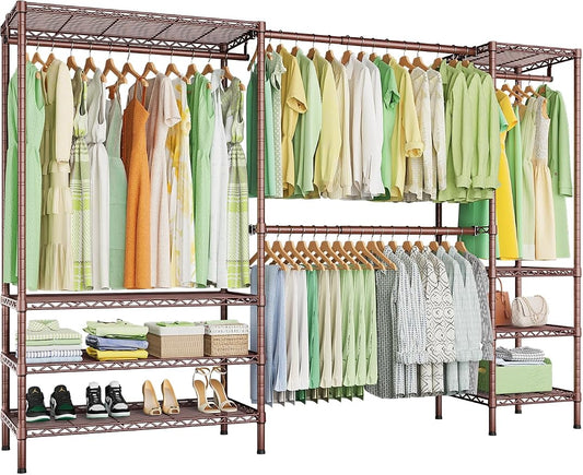 Ulif E11 Heavy-Duty Closet Garment Rack, Metal Clothes Rack, Load 1034lbs | Bronze Freestanding Expandable Clothing Storage Organizer System for Hanging Clothes, (73.2-97.6)"W x 14.5"D x 71.2"H